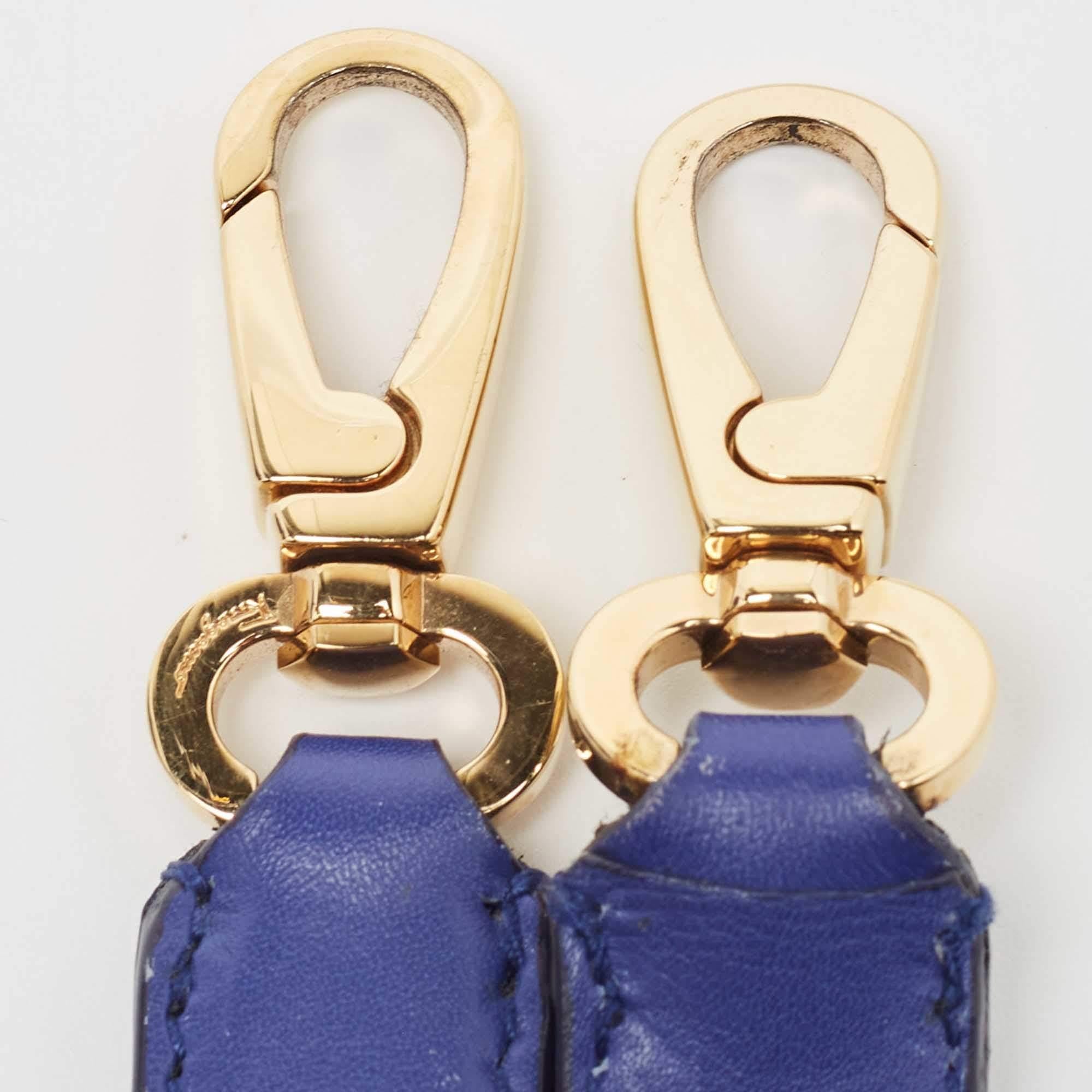Salvatore Ferragamo Navy Blue Leather Fiamma Satchel For Sale 1