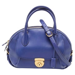 Salvatore Ferragamo Navy Blue Leather Fiamma Satchel