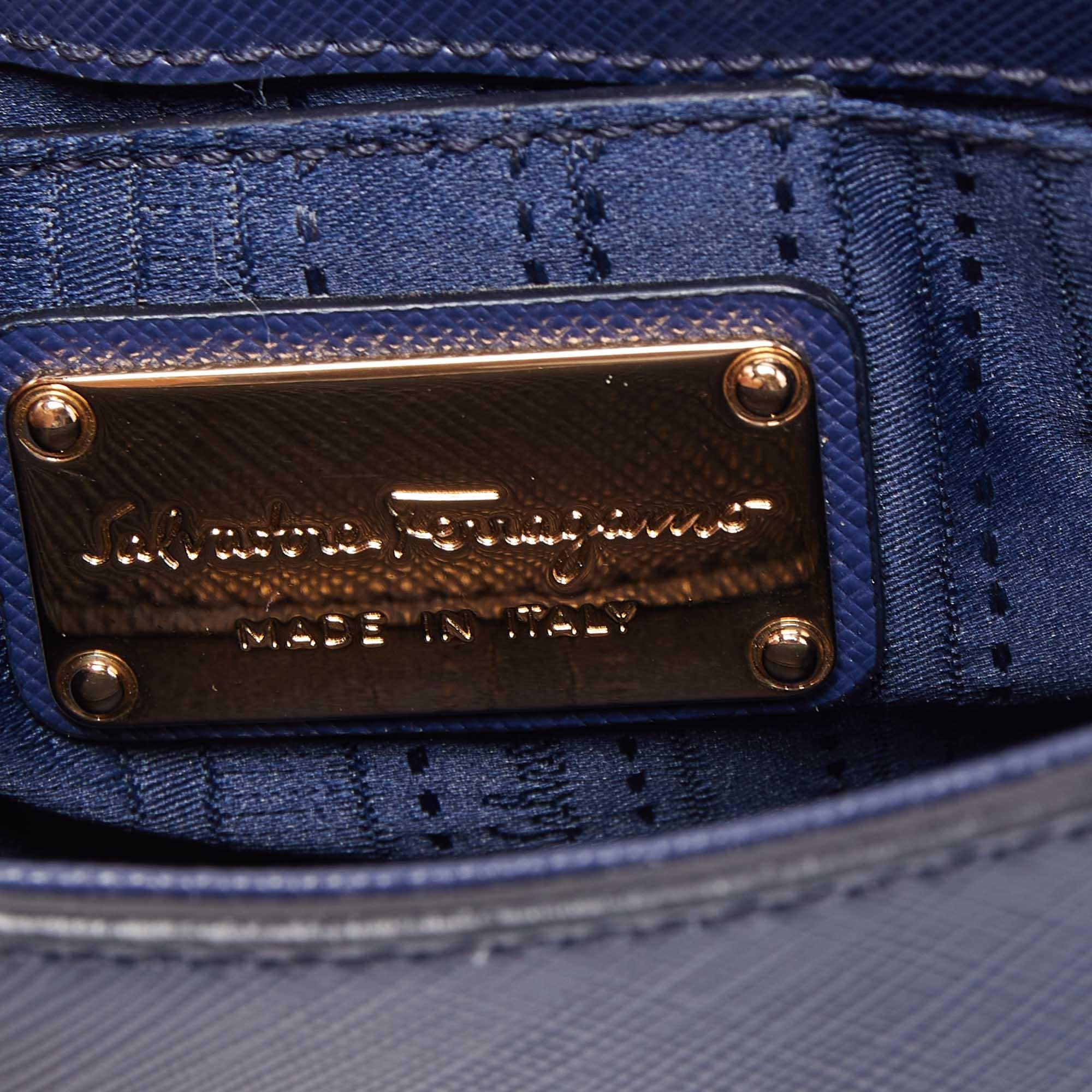 Salvatore Ferragamo Navy Blue Leather Gancini Flap Crossbody Bag 6
