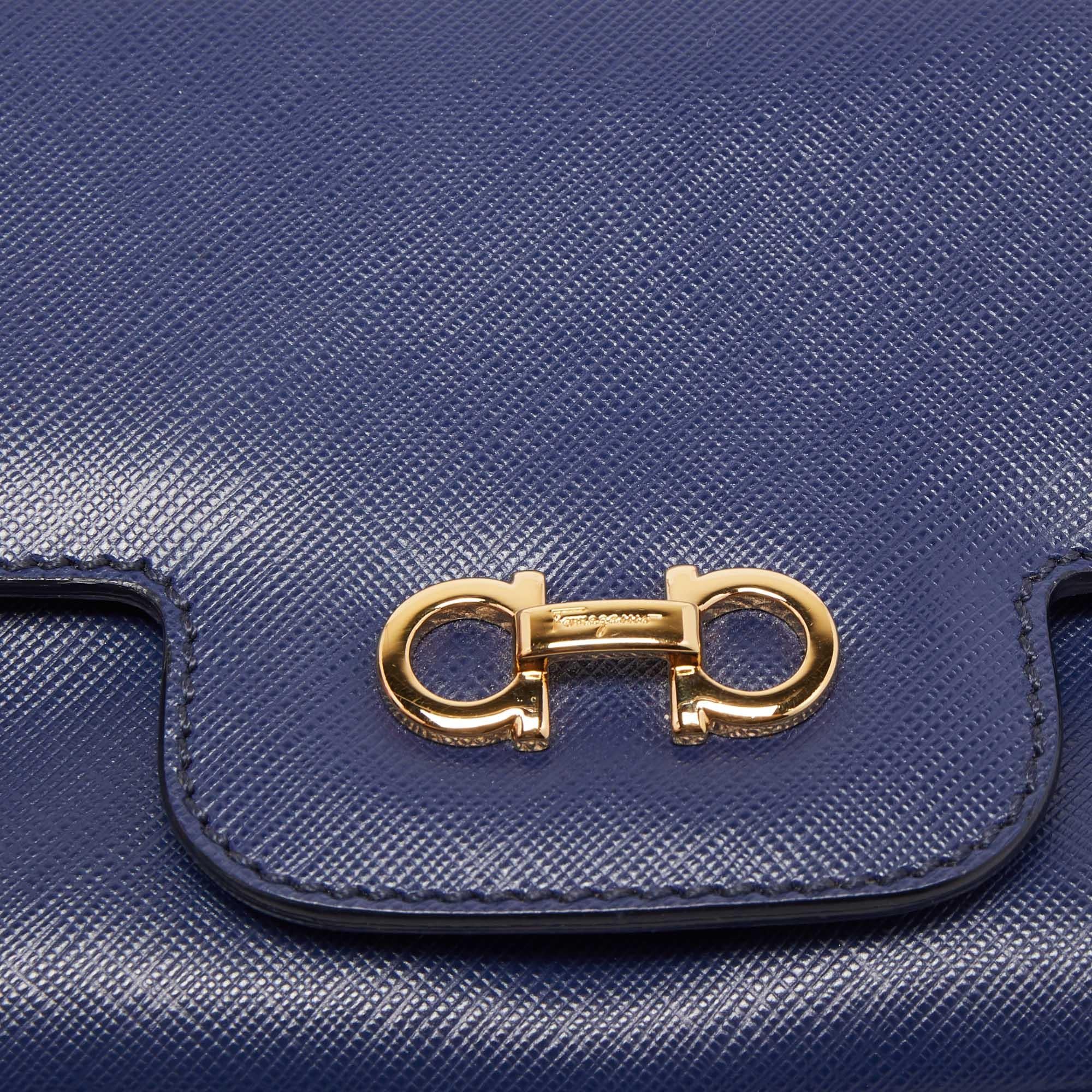 Salvatore Ferragamo Navy Blue Leather Gancini Flap Crossbody Bag 4