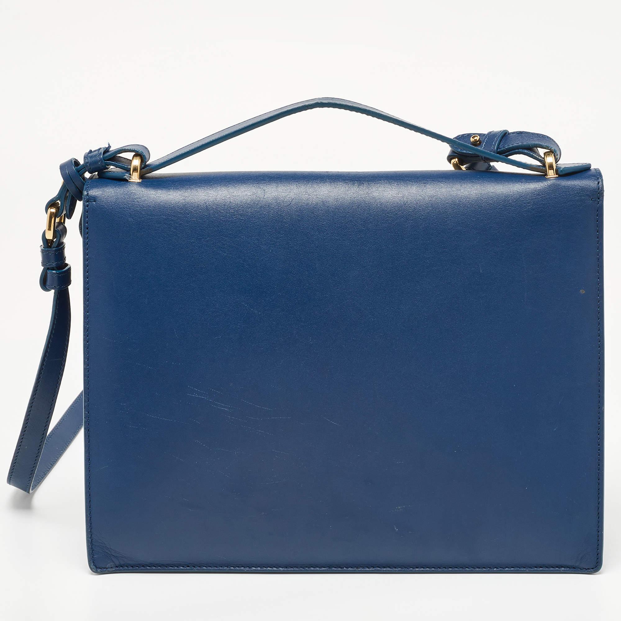 Women's Salvatore Ferragamo Navy Blue Leather Gancio Lock Shoulder Bag