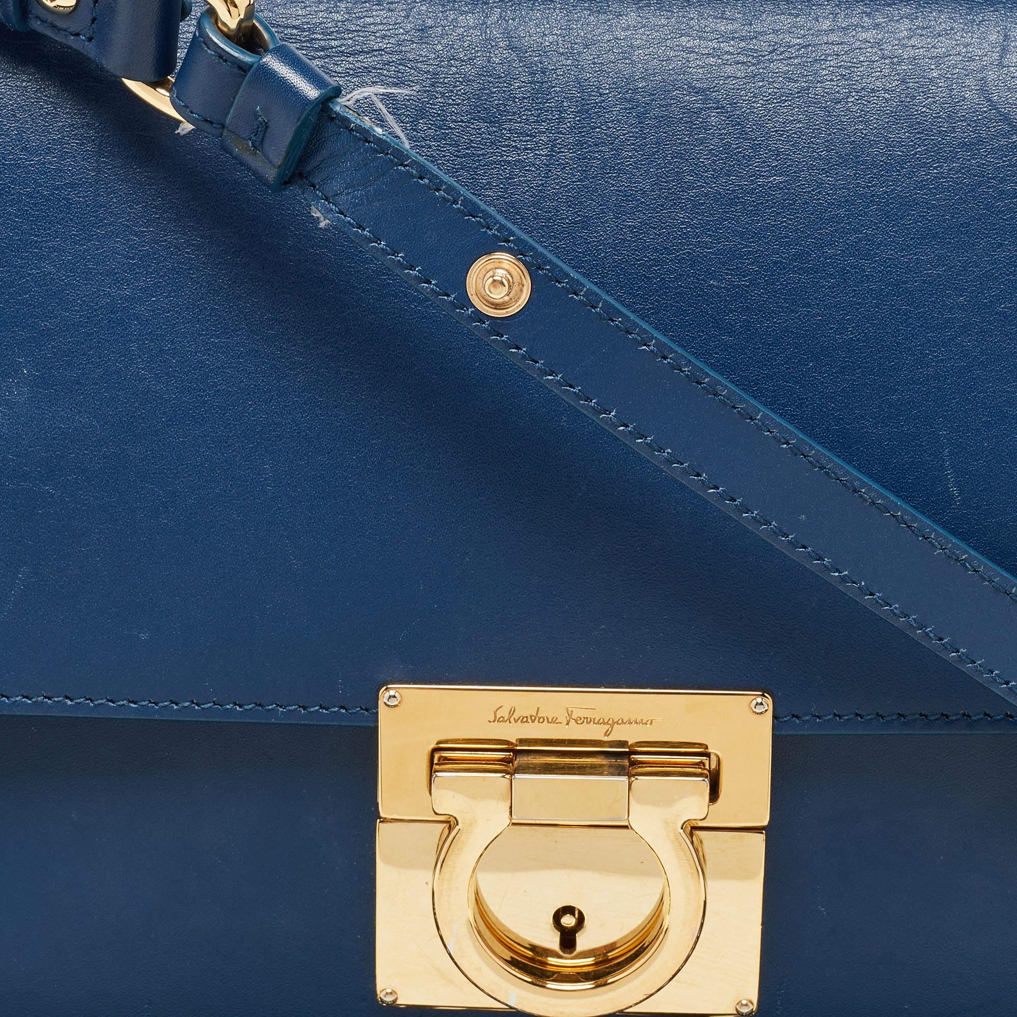 Salvatore Ferragamo Navy Blue Leather Gancio Lock Shoulder Bag 5