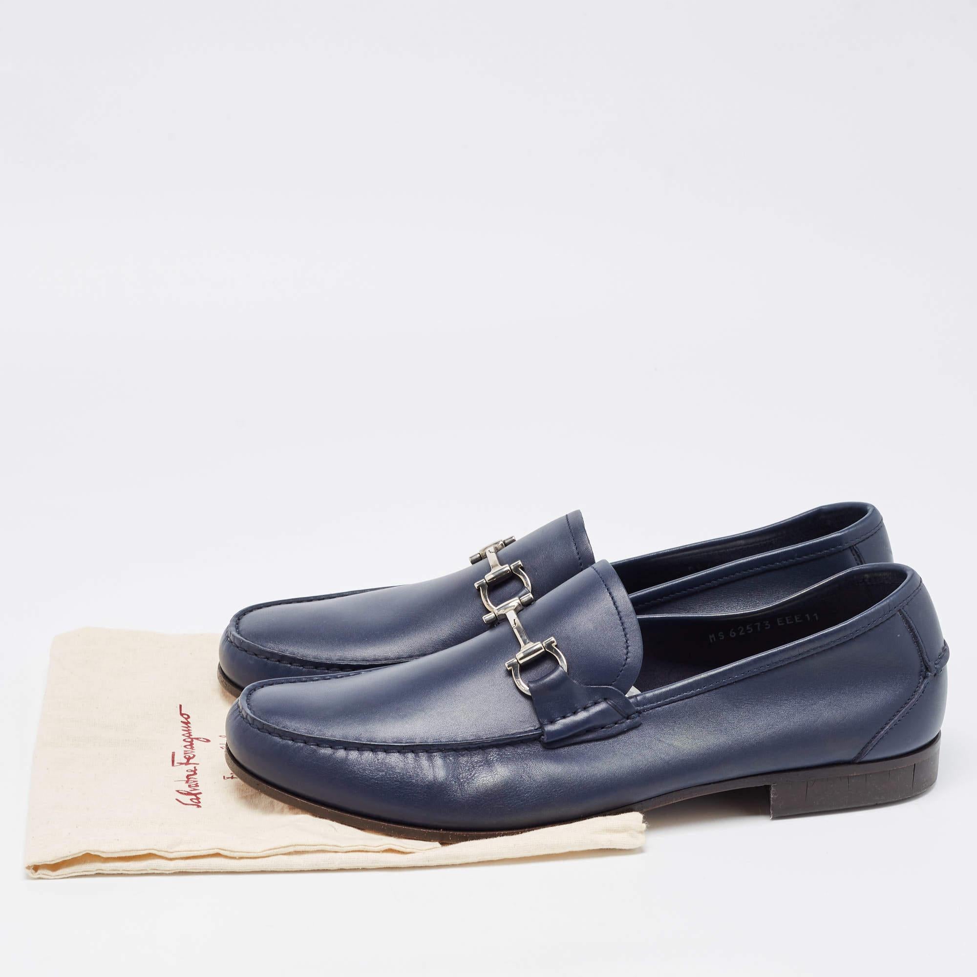 Salvatore Ferragamo Navy Blue Leather Giordano Loafers Size 45 For