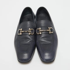 Salvatore Ferragamo Navy Blue Leather Loafers Size 41