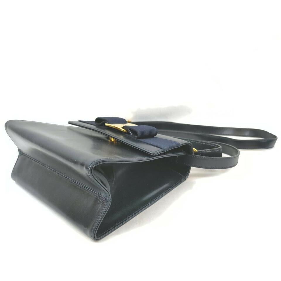 Salvatore Ferragamo Navy Blue Leather Top Handle Kelly 2way Shoulder Bag 861757 For Sale 3