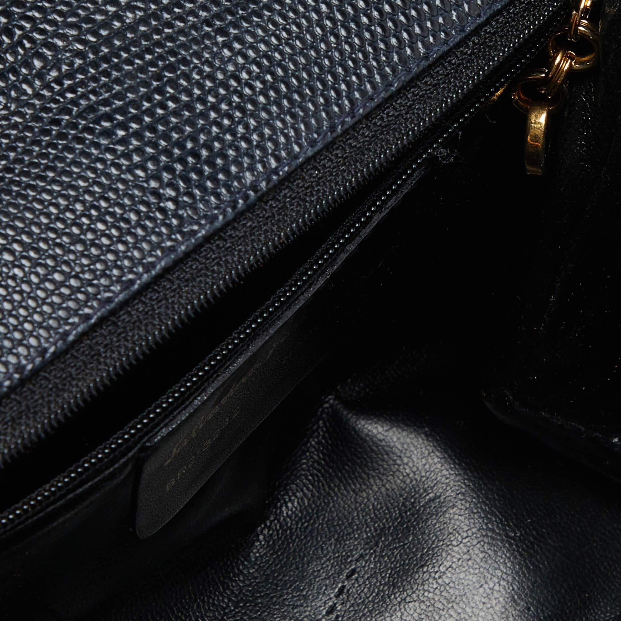 Salvatore Ferragamo Navy Blue Lizard Embossed Leather Gancini Flap Crossbody Bag For Sale 1