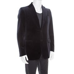 Salvatore Ferragamo Navy Blue Mini Houndstooth Patterned Velvet Blazer L