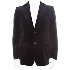 Salvatore Ferragamo Navy Blue Mini Houndstooth Patterned Velvet Blazer L