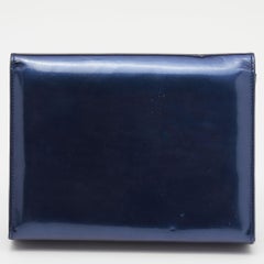 Salvatore Ferragamo Navy Blue Patent Leather Gancini Lock Flap Clutch