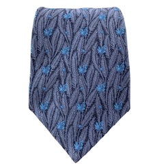 SALVATORE FERRAGAMO Navy Blue Silk Feather Texture Tie