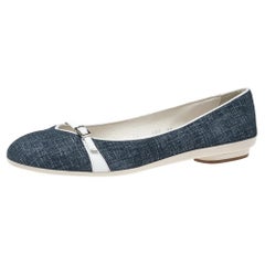 Salvatore Ferragamo Navy Blue/White Denim and Leather Ballet Flats Size 40.5