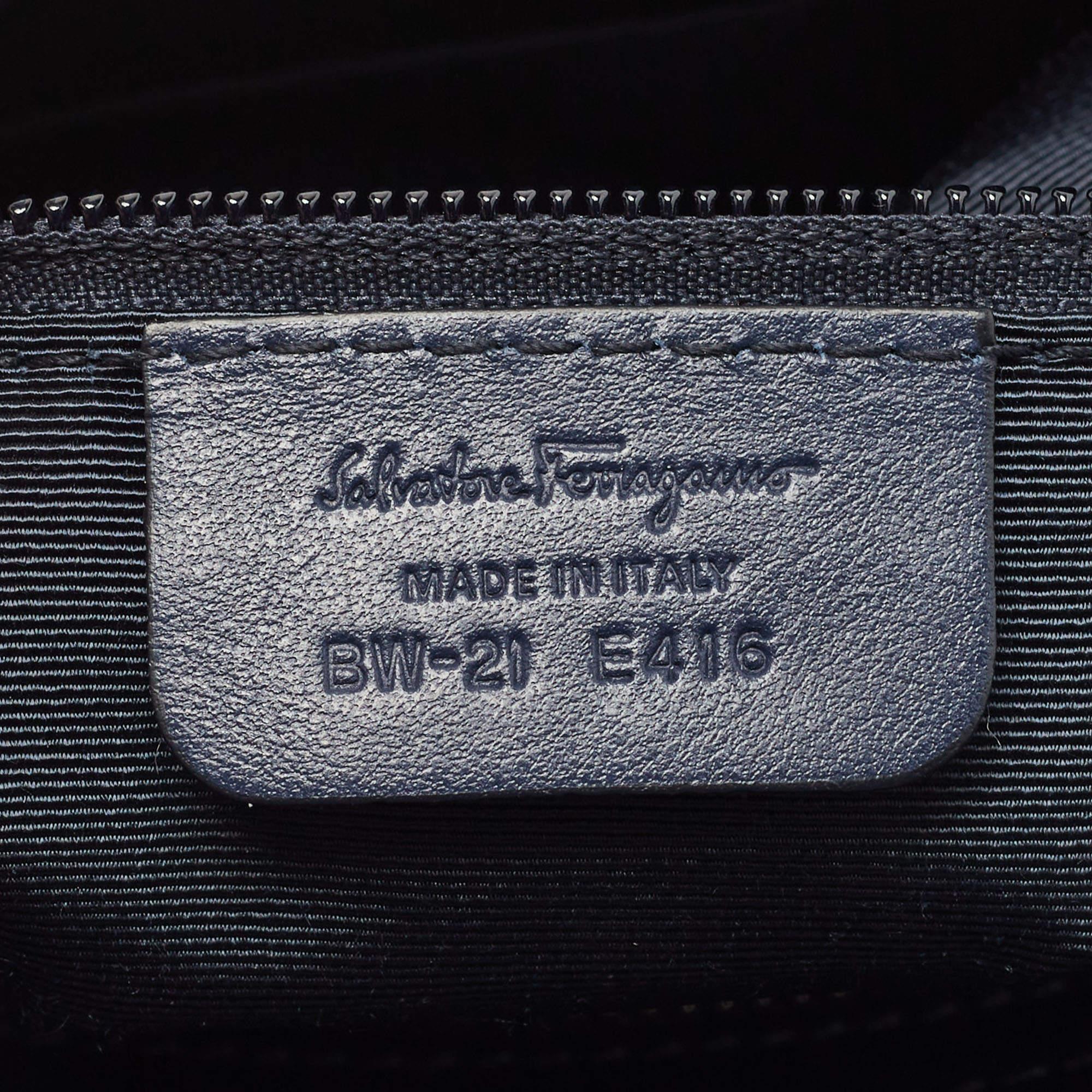 Salvatore Ferragamo Navy Blue Woven Leather Medium Sofia Top Handle Bag 7