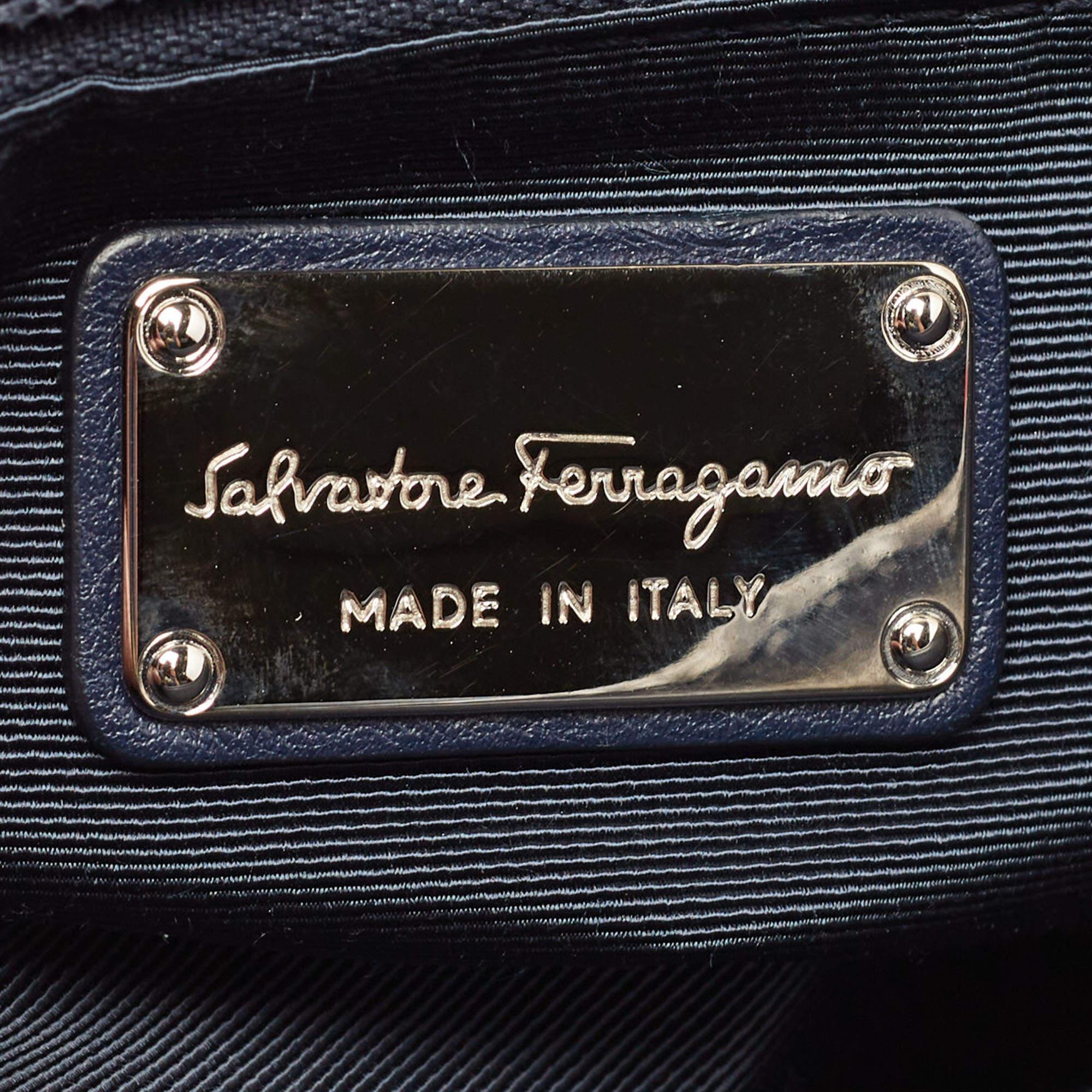 Salvatore Ferragamo Navy Blue Woven Leather Medium Sofia Top Handle Bag 8