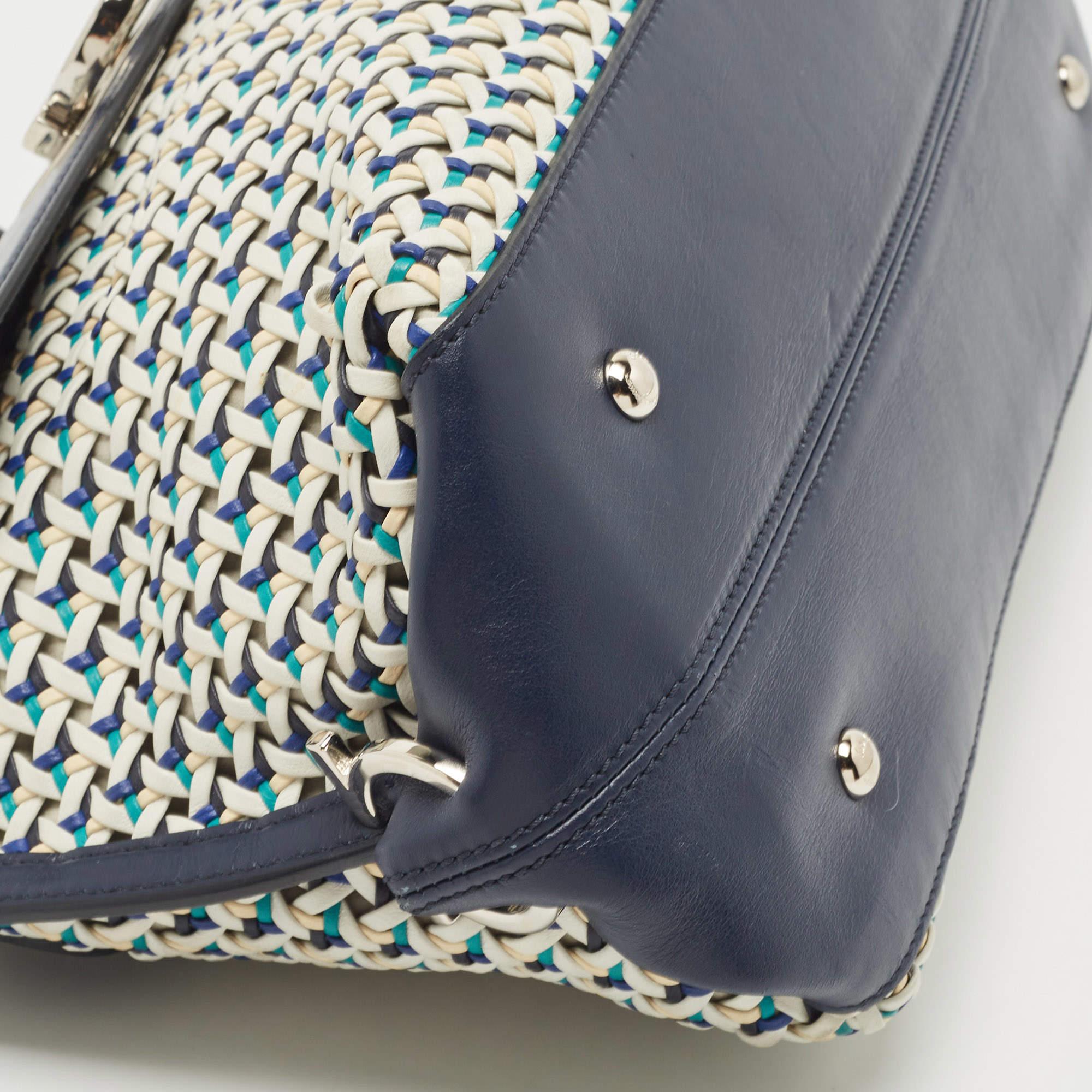Salvatore Ferragamo Navy Blue Woven Leather Medium Sofia Top Handle Bag 9