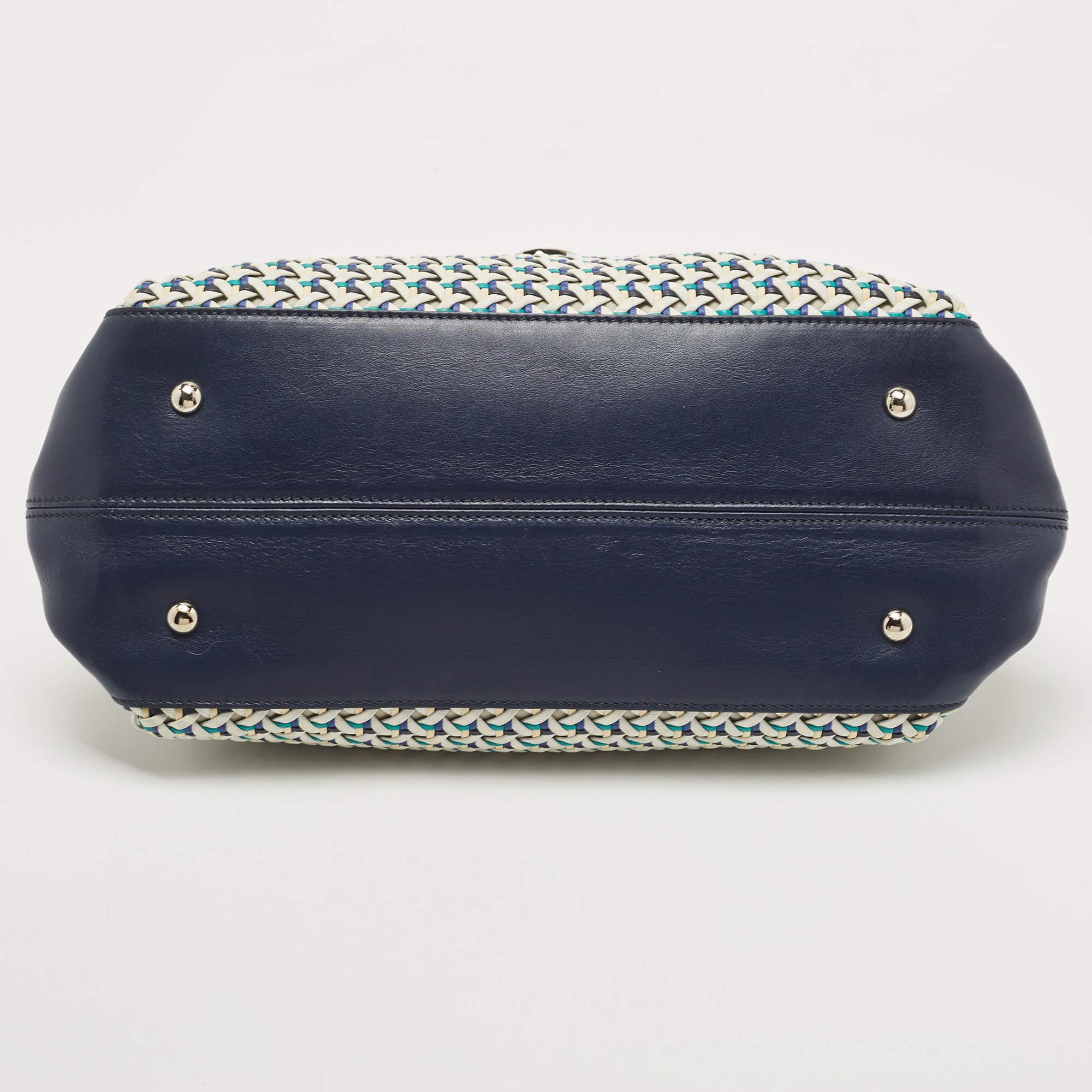 Salvatore Ferragamo Navy Blue Woven Leather Medium Sofia Top Handle Bag 1