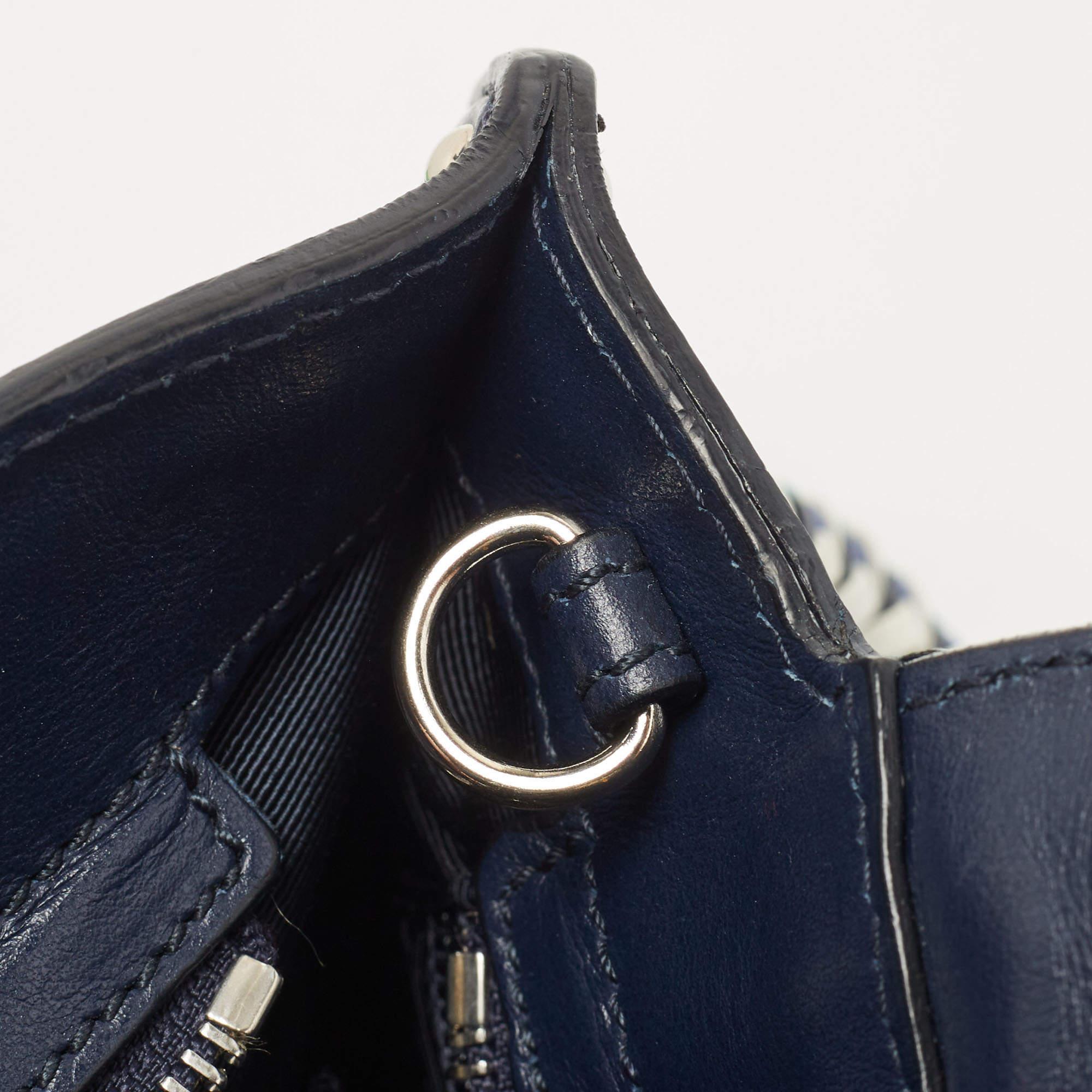 Salvatore Ferragamo Navy Blue Woven Leather Medium Sofia Top Handle Bag 3