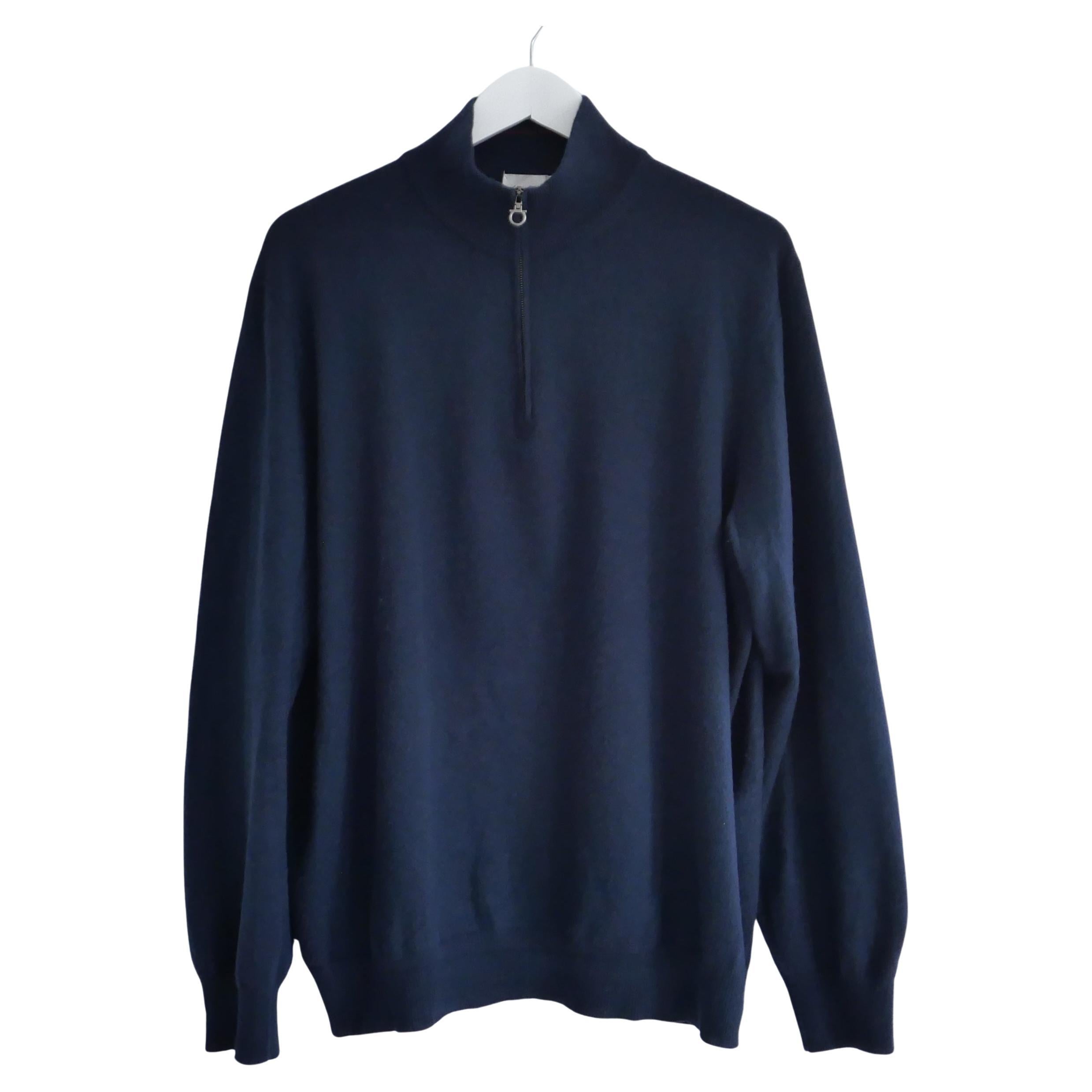 Salvatore Ferragamo Marinefarbener Pullover mit halbem Reißverschluss aus Kaschmir Pullover XL