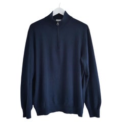 Salvatore Ferragamo Navy Half Zip Cashmere Sweater Jumper XL
