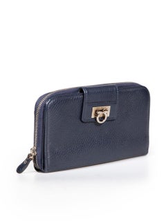 Salvatore Ferragamo Navy Leather Gancini Bit Continental Wallet