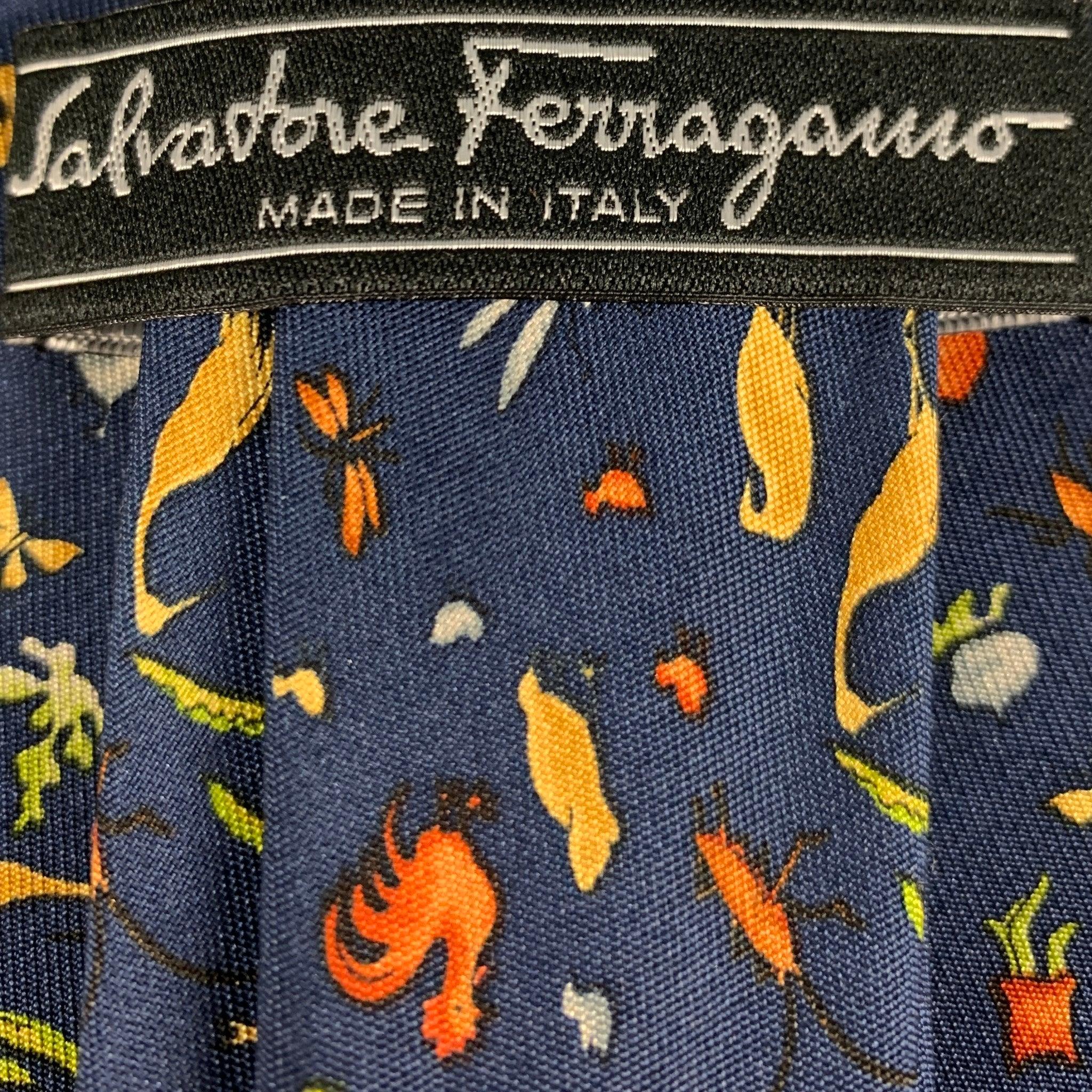 Men's SALVATORE FERRAGAMO Navy Orange Animals Silk Tie For Sale