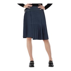 Salvatore Ferragamo Falda plisada azul marino hasta la rodilla Talla XL