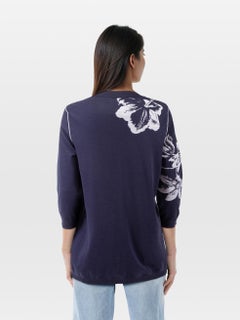Salvatore Ferragamo Navy Silk Floral Long Sleeve Sweater Size L
