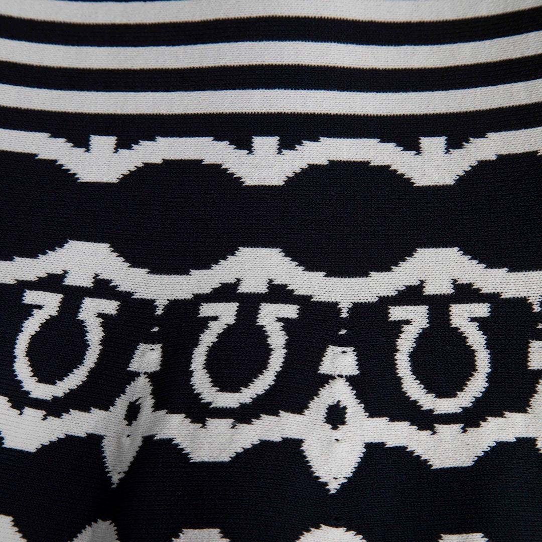 Salvatore Ferragamo Navy Striped Flared Dress Size XS In New Condition In London, GB