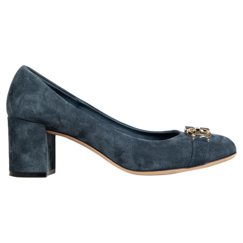 Salvatore Ferragamo Navy Suede Ballet Pumps Size US 7.5