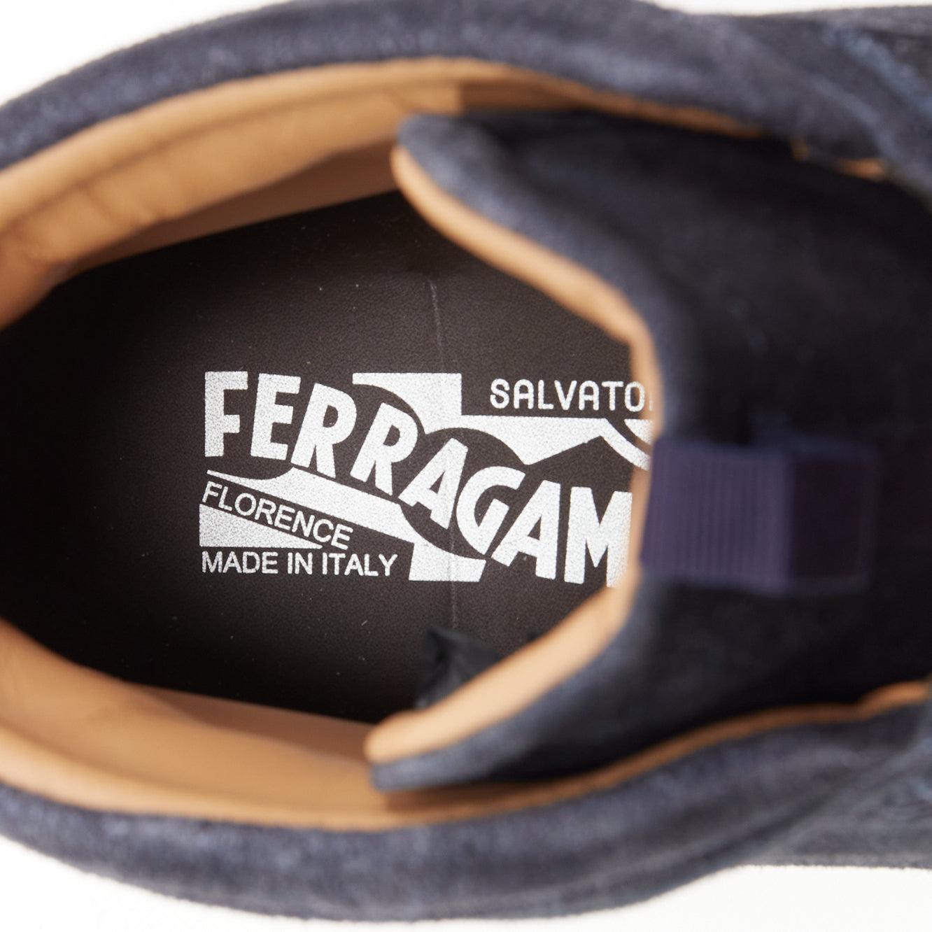 SALVATORE FERRAGAMO navy suede logo deboss high top sneakers UK8.5 EU42.5 For Sale 5