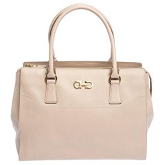 Salvatore Ferragamo New Bisque Leather Double Gancio Tote