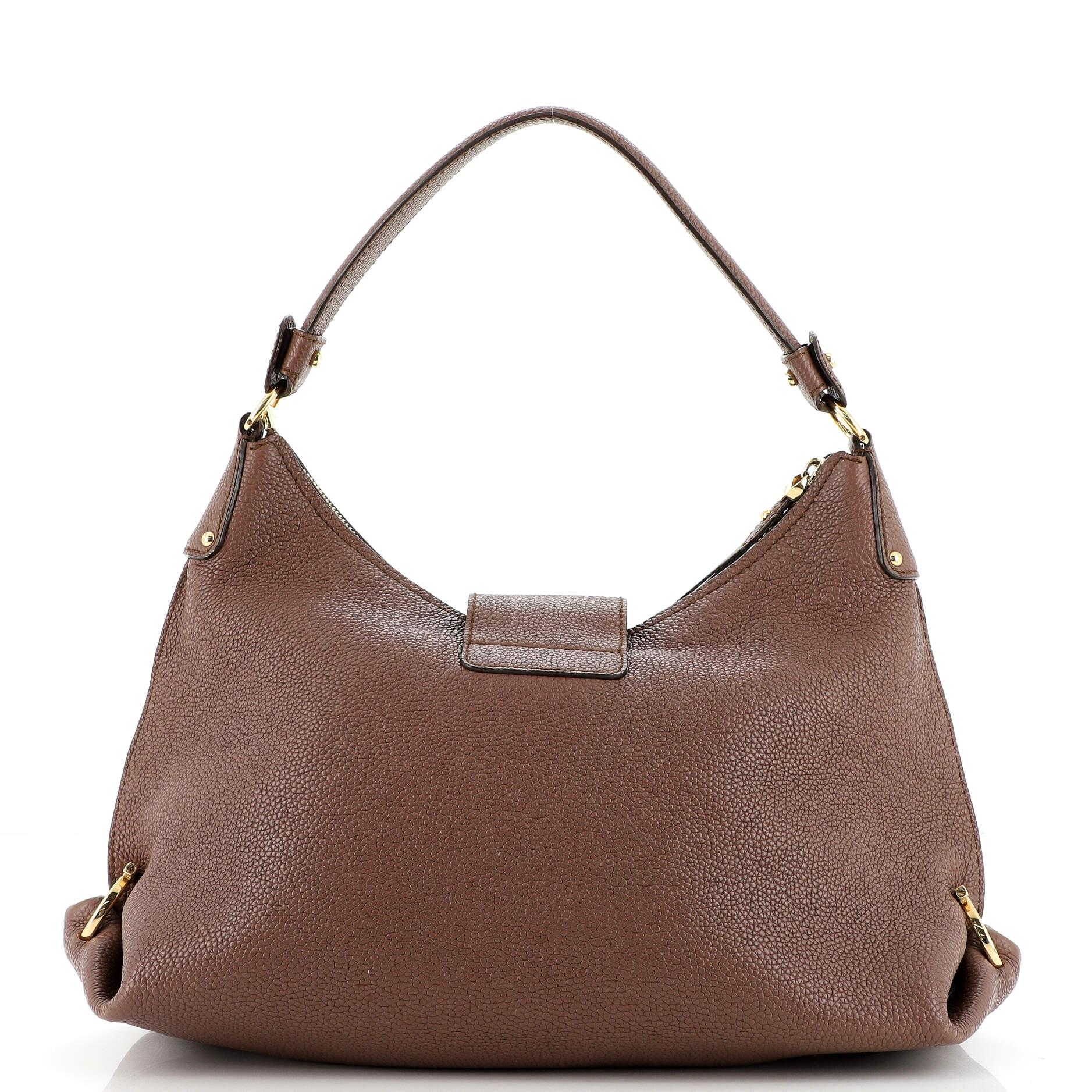 Brown Salvatore Ferragamo New Fanisa Hobo Leather Small