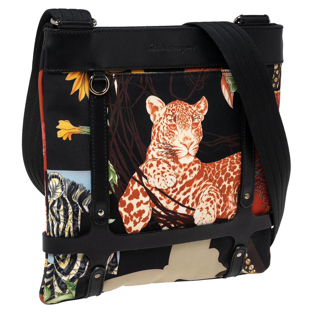 Women's Salvatore Ferragamo Nylon And Leather Jungle Safari Print Shoulder Bag