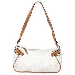 Salvatore Ferragamo Off White/Brown Gancini Embossed Leather Shoulder Bag