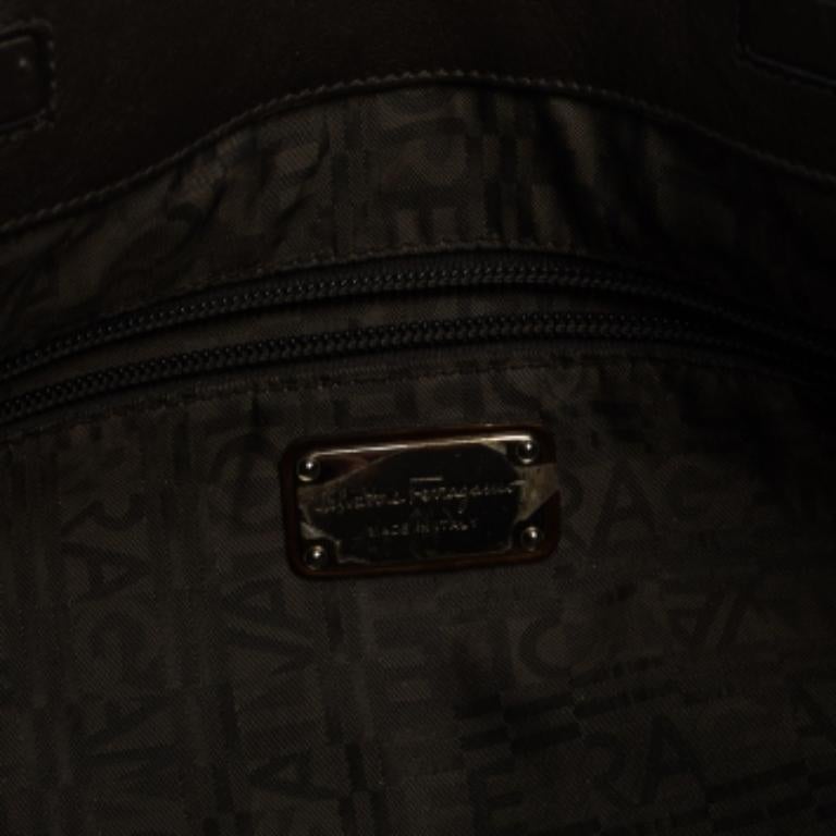Black Salvatore Ferragamo Olive Green Patent Leather Shoulder Bag For Sale
