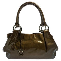 Used Salvatore Ferragamo Olive Green Patent Leather Shoulder Bag