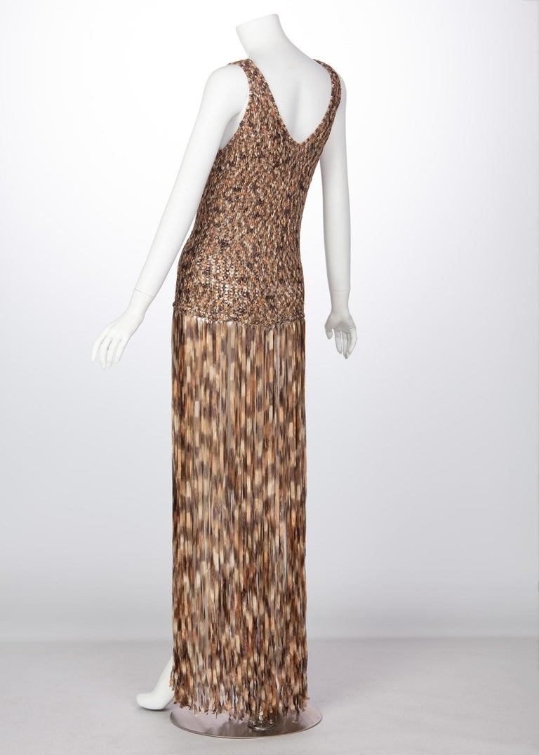 Salvatore Ferragamo Ombre Knit Silk Sleeveless Fringe Maxi Dress In New Condition For Sale In Boca Raton, FL