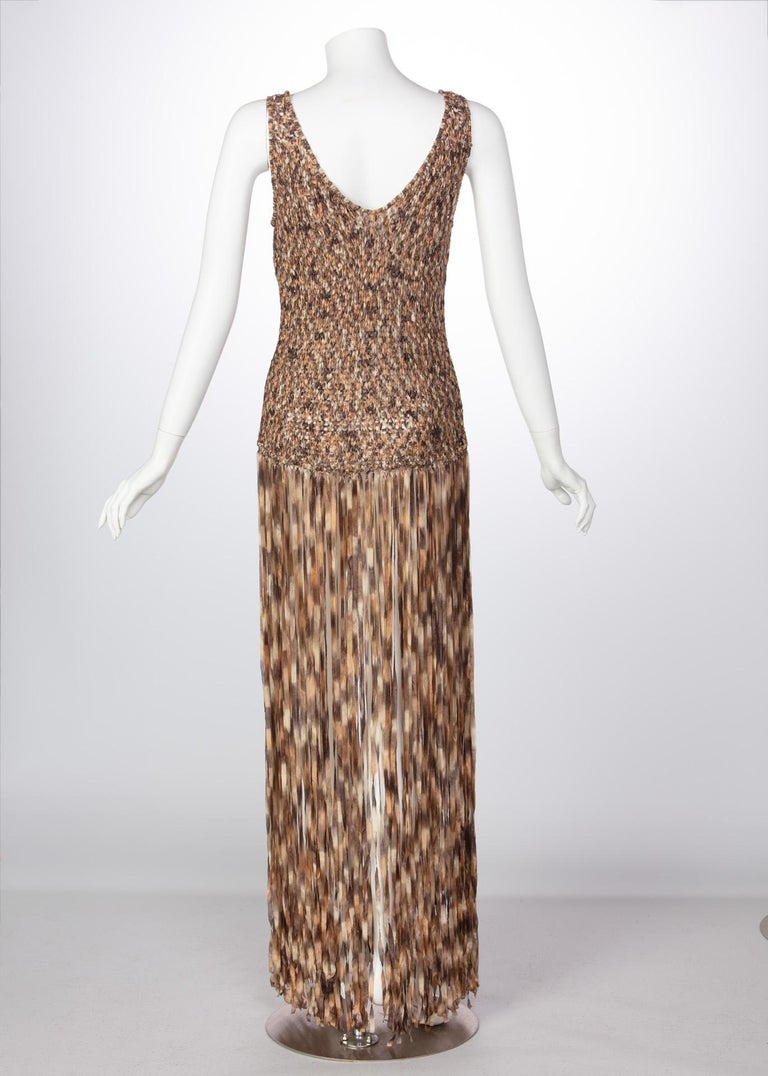 Women's Salvatore Ferragamo Ombre Knit Silk Sleeveless Fringe Maxi Dress For Sale