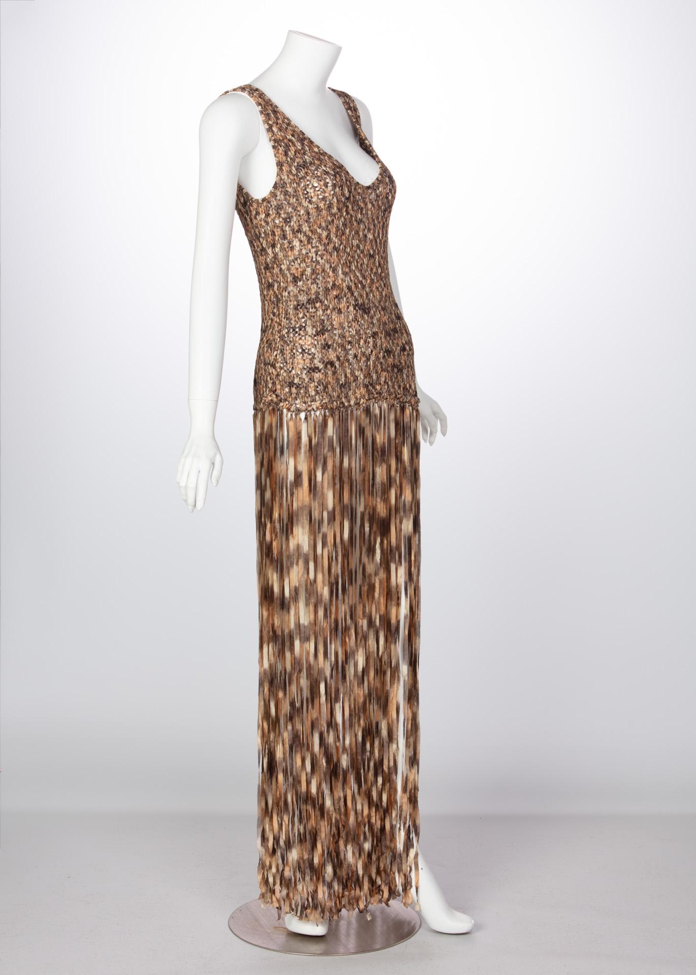Salvatore Ferragamo Ombre Knit Silk Sleeveless Fringe Maxi Dress New W /Tags In New Condition In Boca Raton, FL