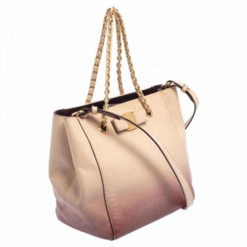 Salvatore Ferragamo Ombre Pink Leather Vany Tote For Sale 4