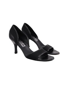 Escarpins à talon moyen et bout ouvert Salvatore Ferragamo en cuir noir