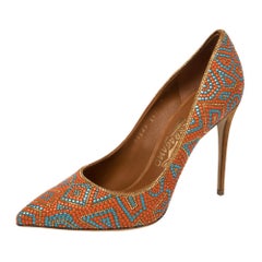 Salvatore Ferragamo Orange/Blue Beaded Mosaic Fiore Pumps Size 39.5