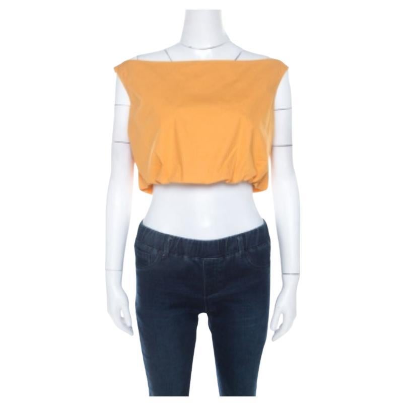 Salvatore Ferragamo - Haut court à col bénitier en coton orange, dos noué