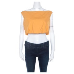 Salvatore Ferragamo Crop Top de algodón naranja con cuello barco y detalle de lazo en la espalda M