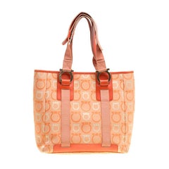 Salvatore Ferragamo Orange Gancini Canvas Tote