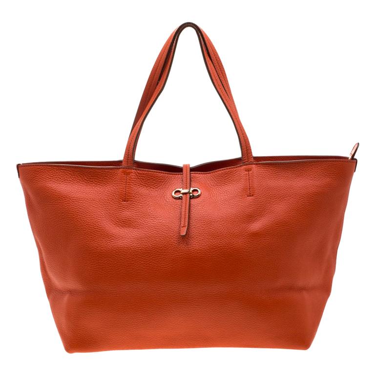 Salvatore Ferragamo Orange Leather Bice Tote For Sale at 1stDibs