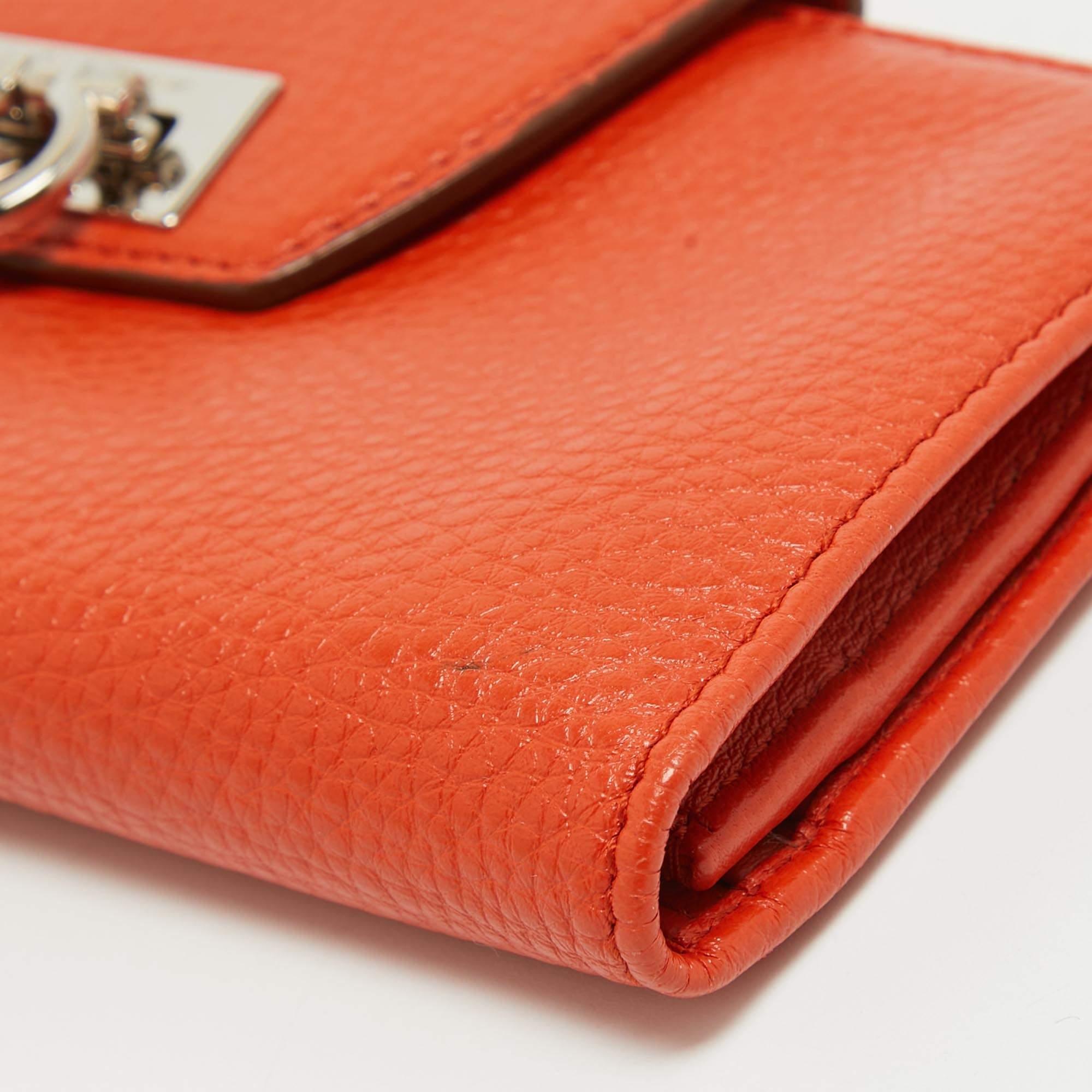 Salvatore Ferragamo Orange Leather Gancini Clasp Flap Wallet For Sale 3