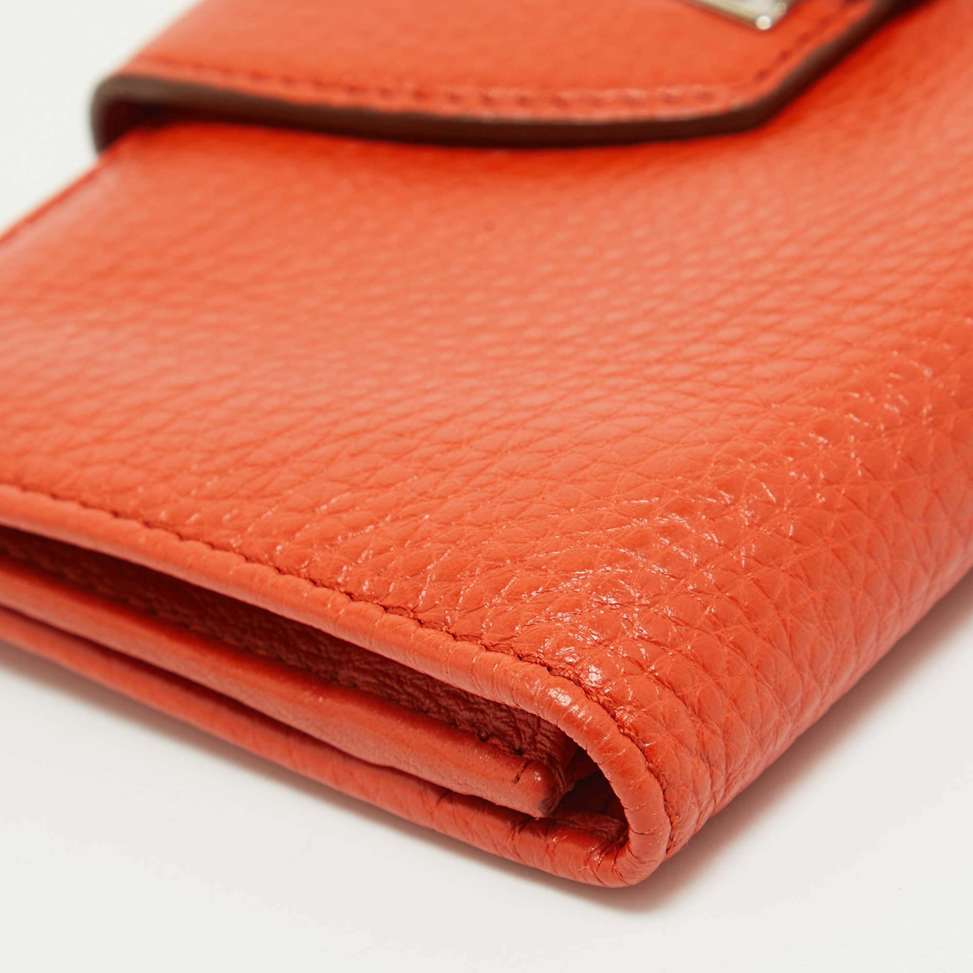 Salvatore Ferragamo Orange Leather Gancini Clasp Flap Wallet 3
