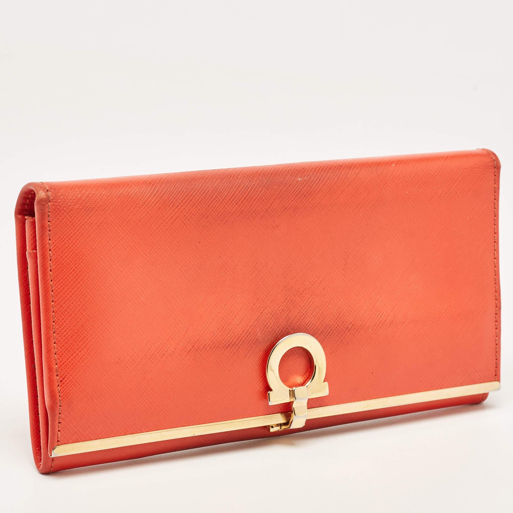 Salvatore Ferragamo Orange Leather Gancini Icona Continental Wallet 2
