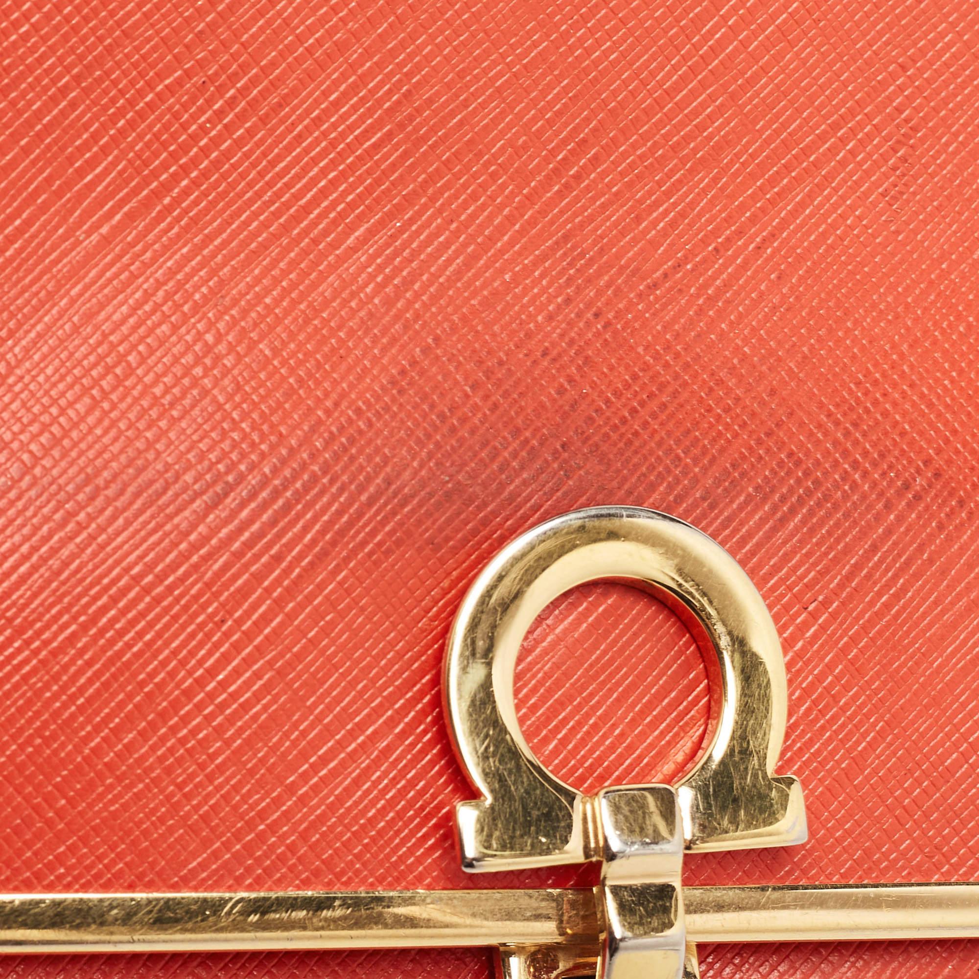 Salvatore Ferragamo Orange Leather Gancini Icona Continental Wallet 4