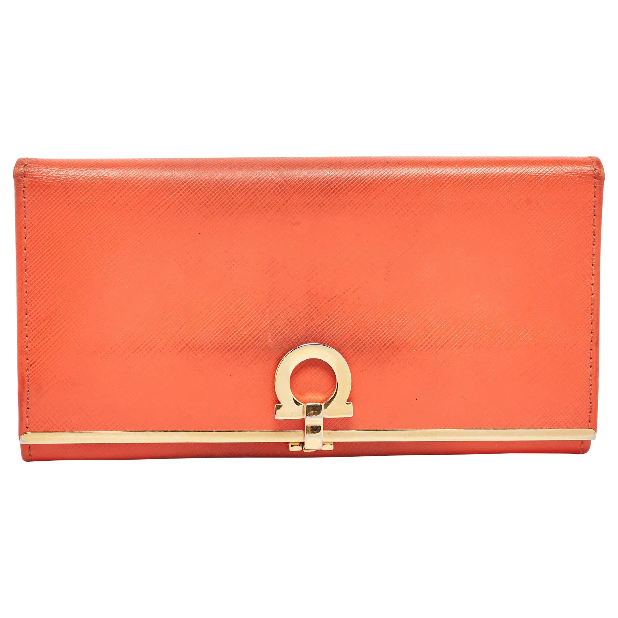 Salvatore Ferragamo Orange Leather Gancini Icona Continental Wallet